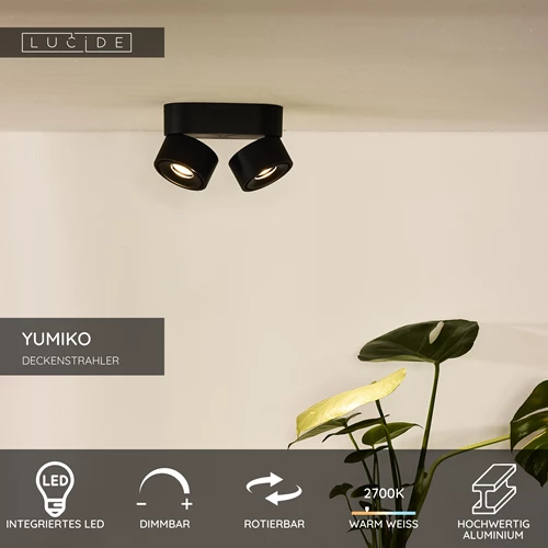 Lucide YUMIKO - Deckenstrahler - LED Dim. - 2x10W 2700K - Schwarz - USP